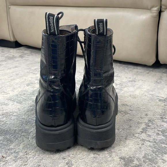 Nero Giardini Cocco Mock Croc Combat Booties Black Embossed Leather Sz 40 - Picture 8 of 13